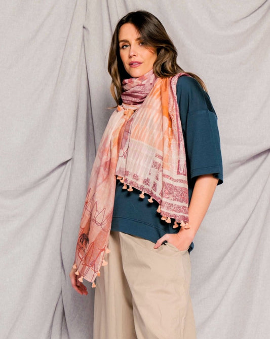 CREATE silk-cotton tassel scarf