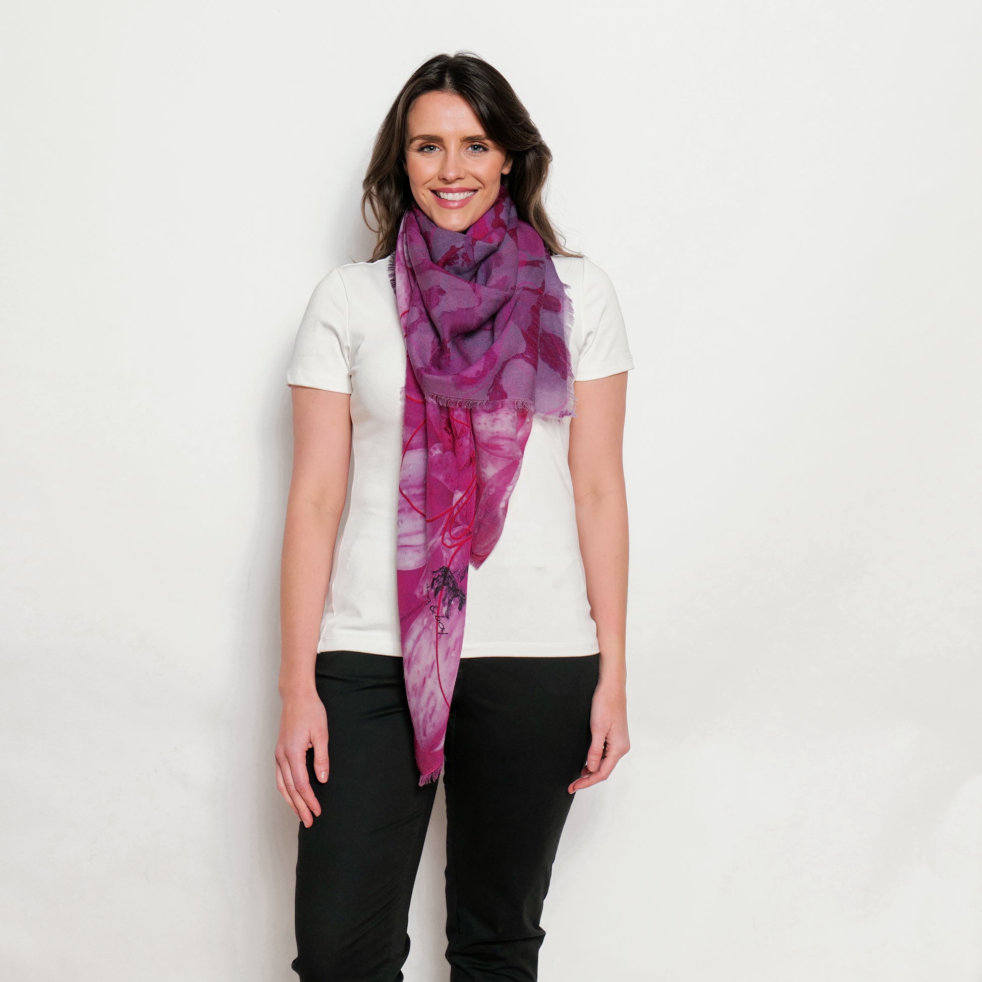 pink lilac flower merino wool scarf