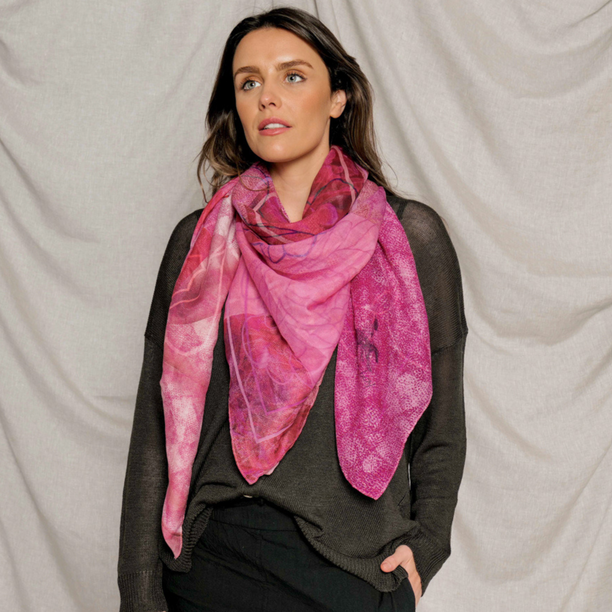 cotton silk pink scarf with flower print