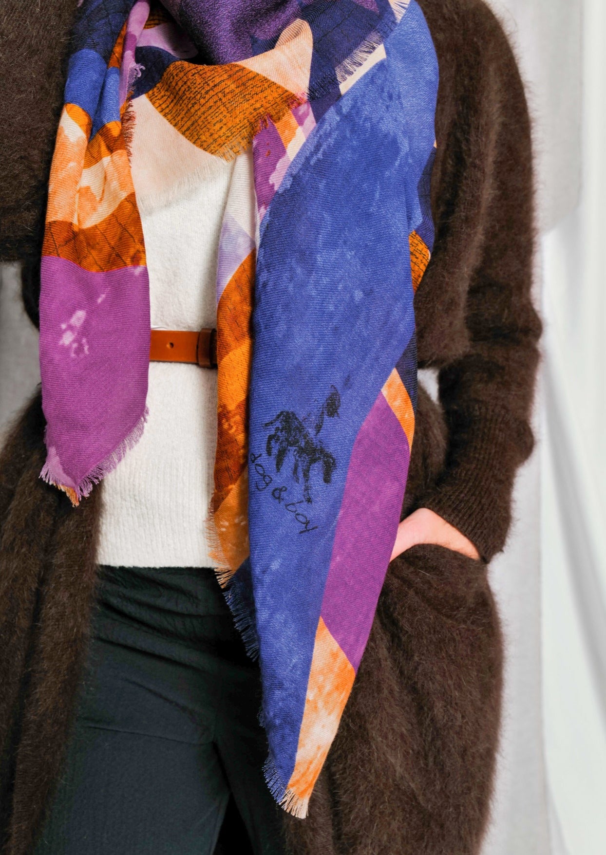bright blue pink orange soft wool scarf for winter styling