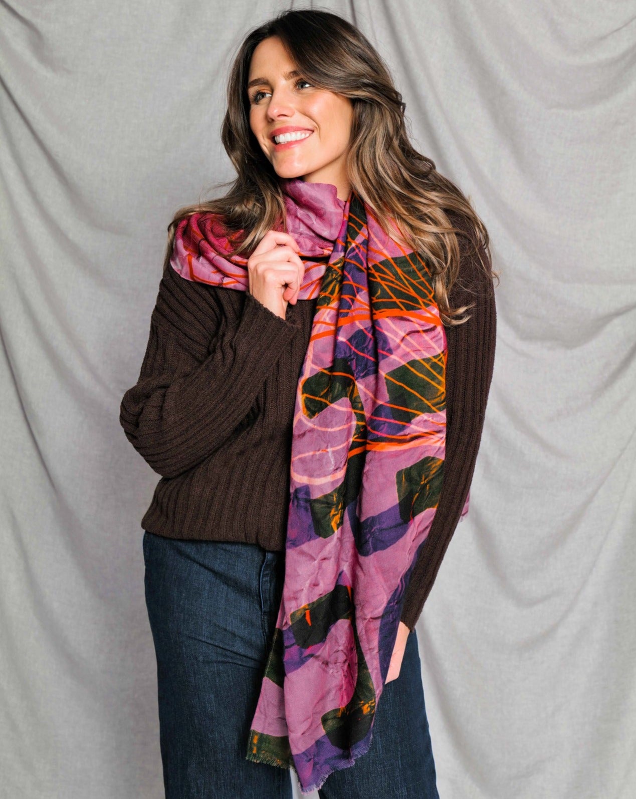 rich pink large merino wool scarf