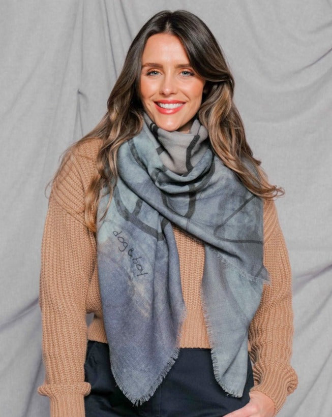 dark grey merino wool scarf original print design