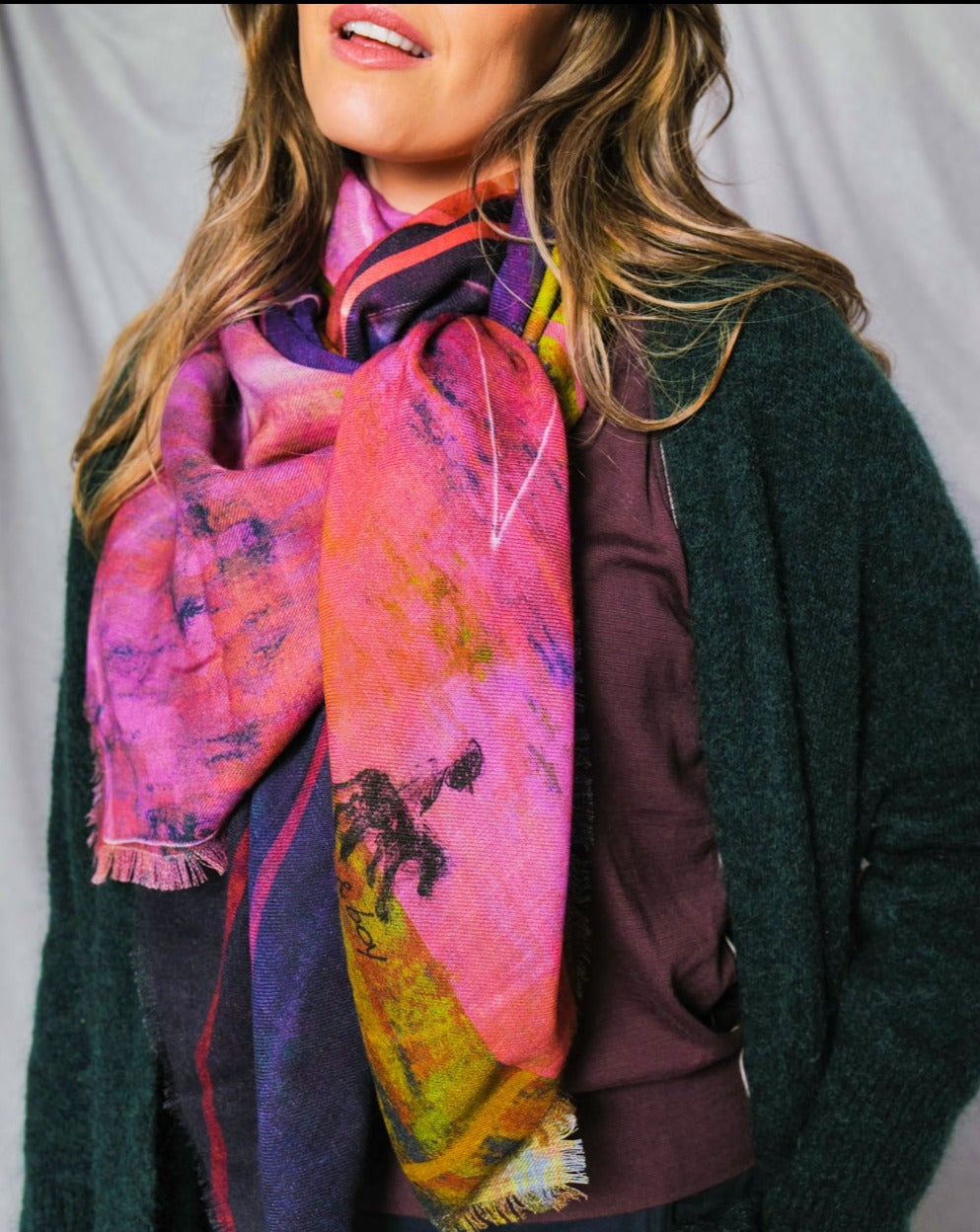 bright pink colourful wool scarf designed in australia 