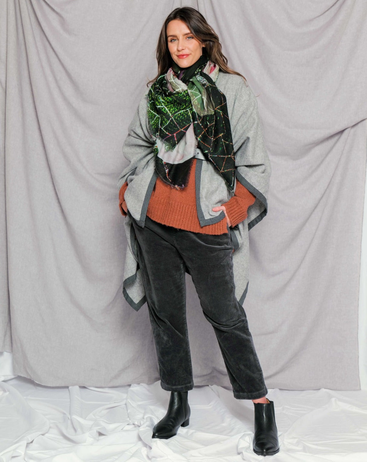 green flower floral scarf style inspo for winter