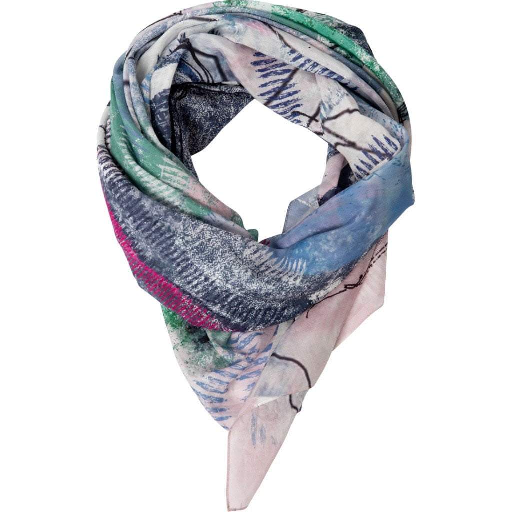 silk cotton scarf in green, blue, fuchsia. Summer accessory. Designed in Melbourne Australia.