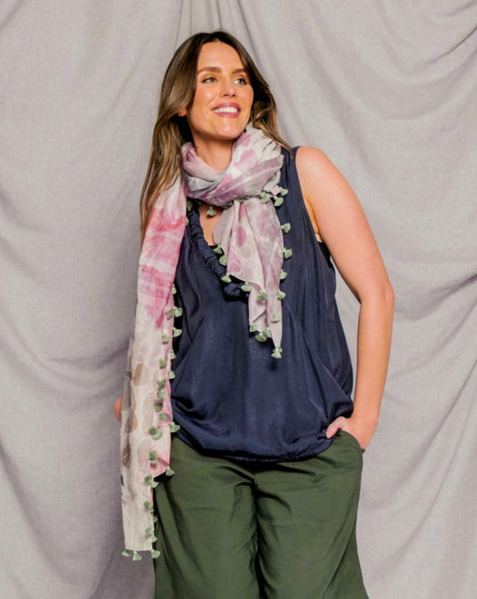 CALM silk-cotton tassel scarf