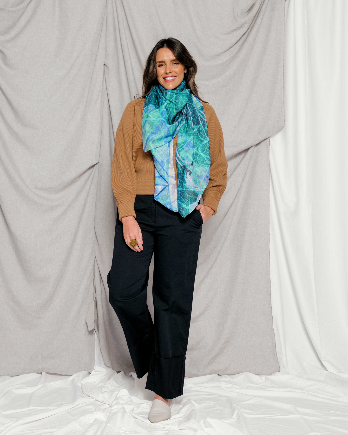 the perfect gift silk cotton blue green scarf