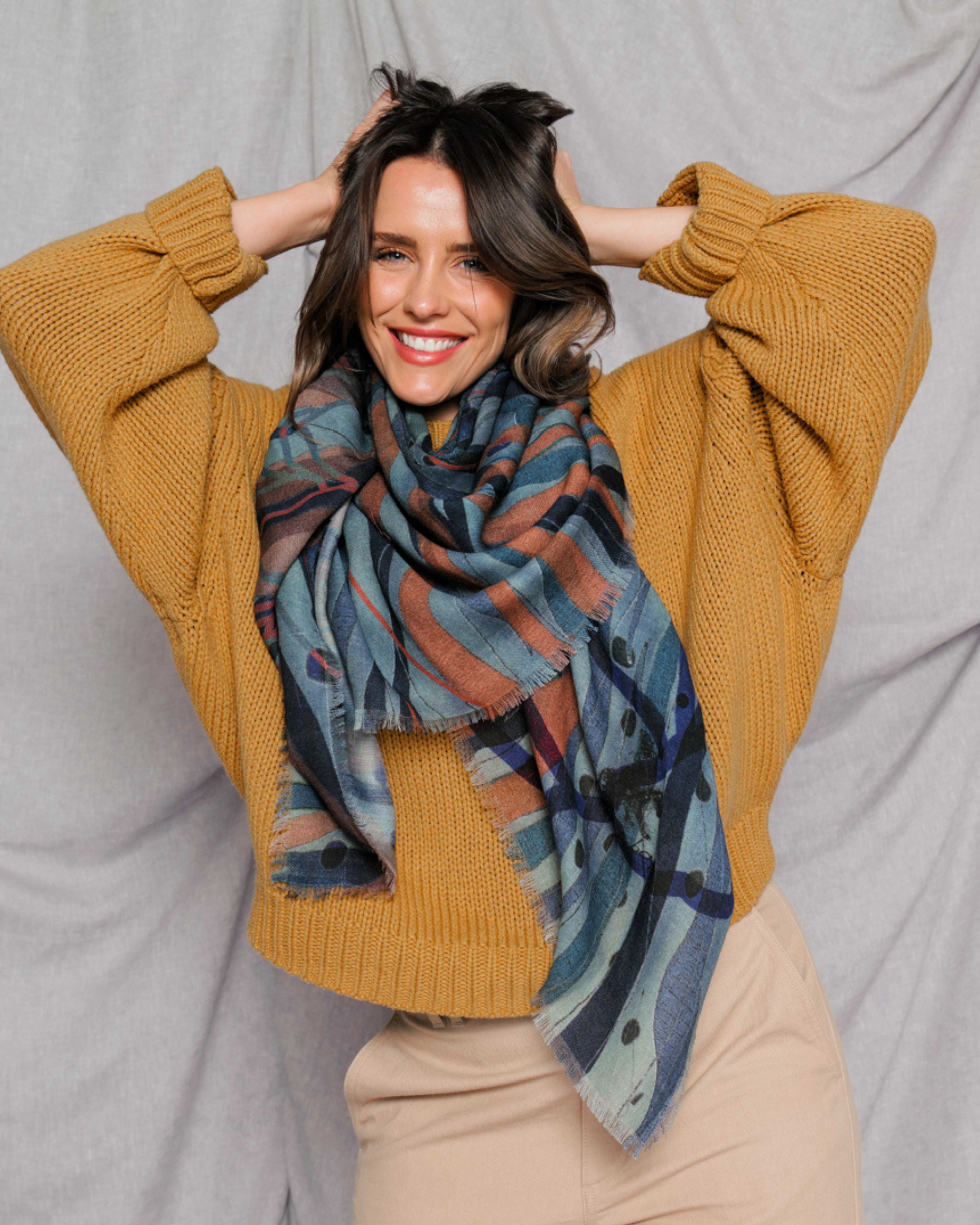 blue merino wool scarf designed in australia