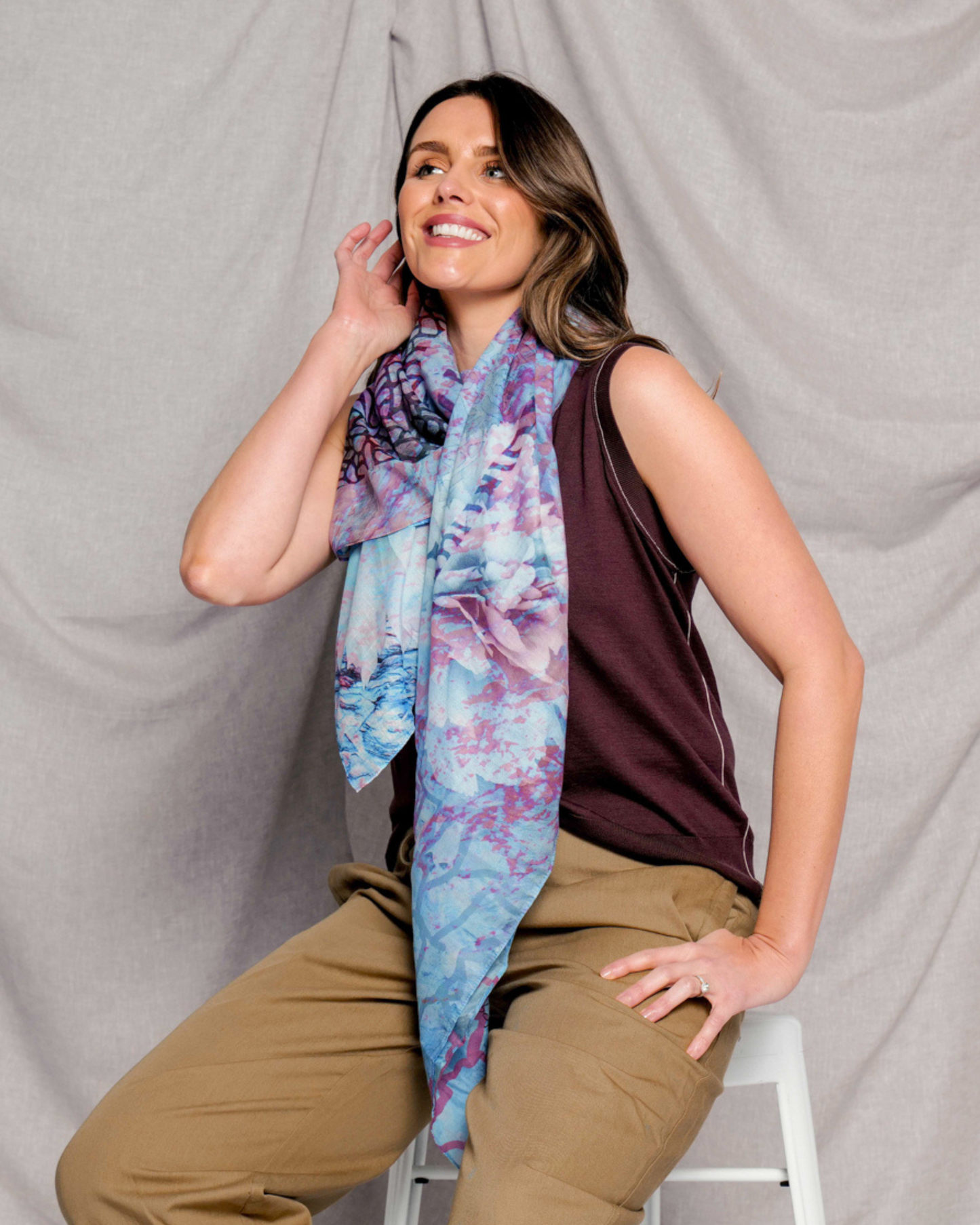blue lilac purple silk cotton scarf