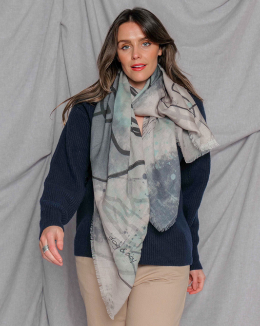 deep grey blue merino wool scarf for winter outfits