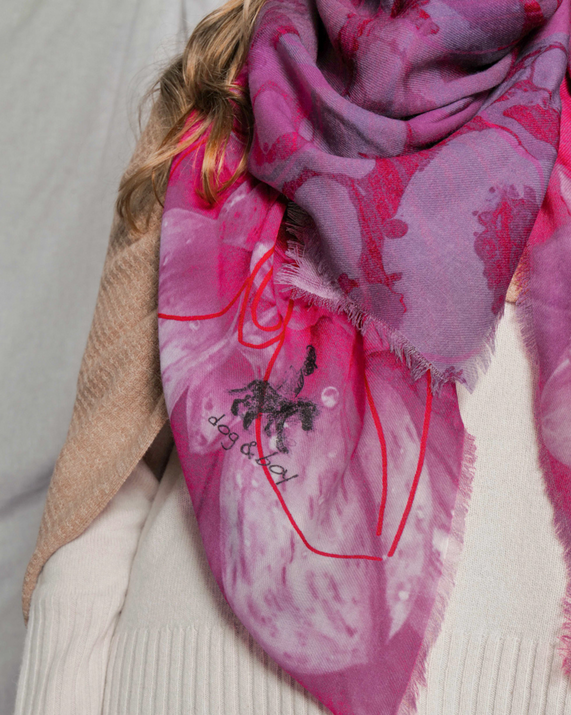 pink lilac flower merino wool scarf