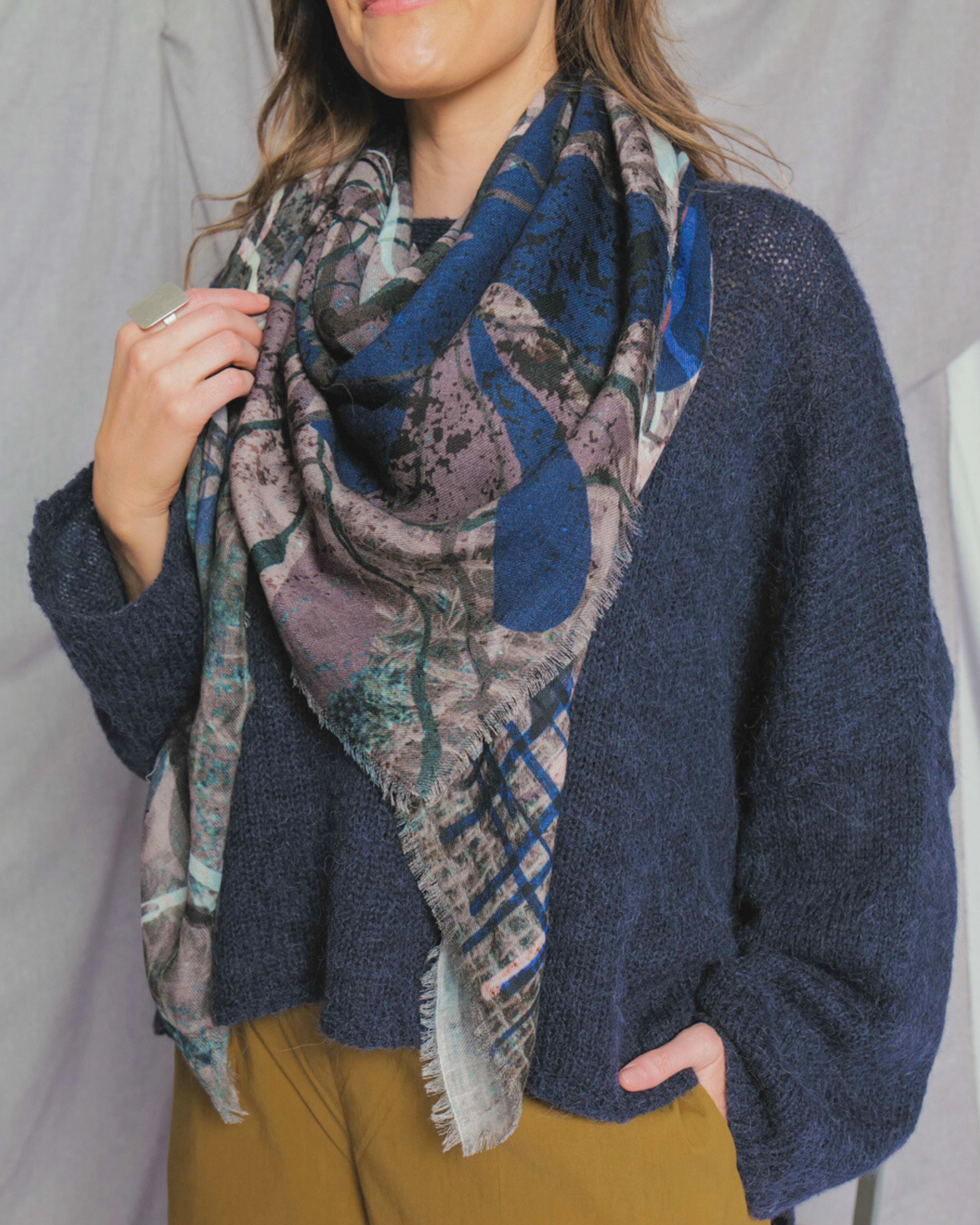 grey blue wool scarf with texture designed in australia 