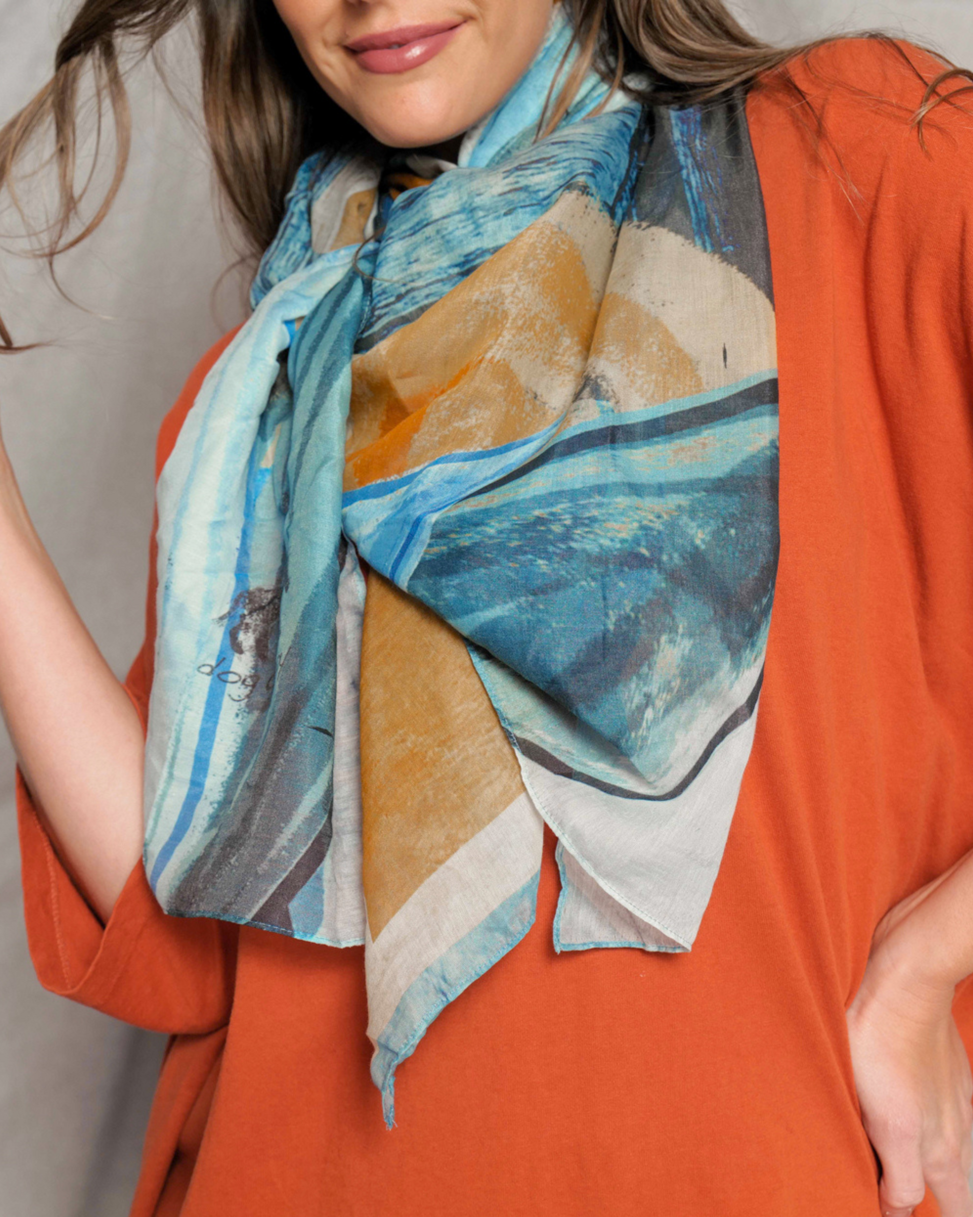 made in india silk cotton blue yellow scarf