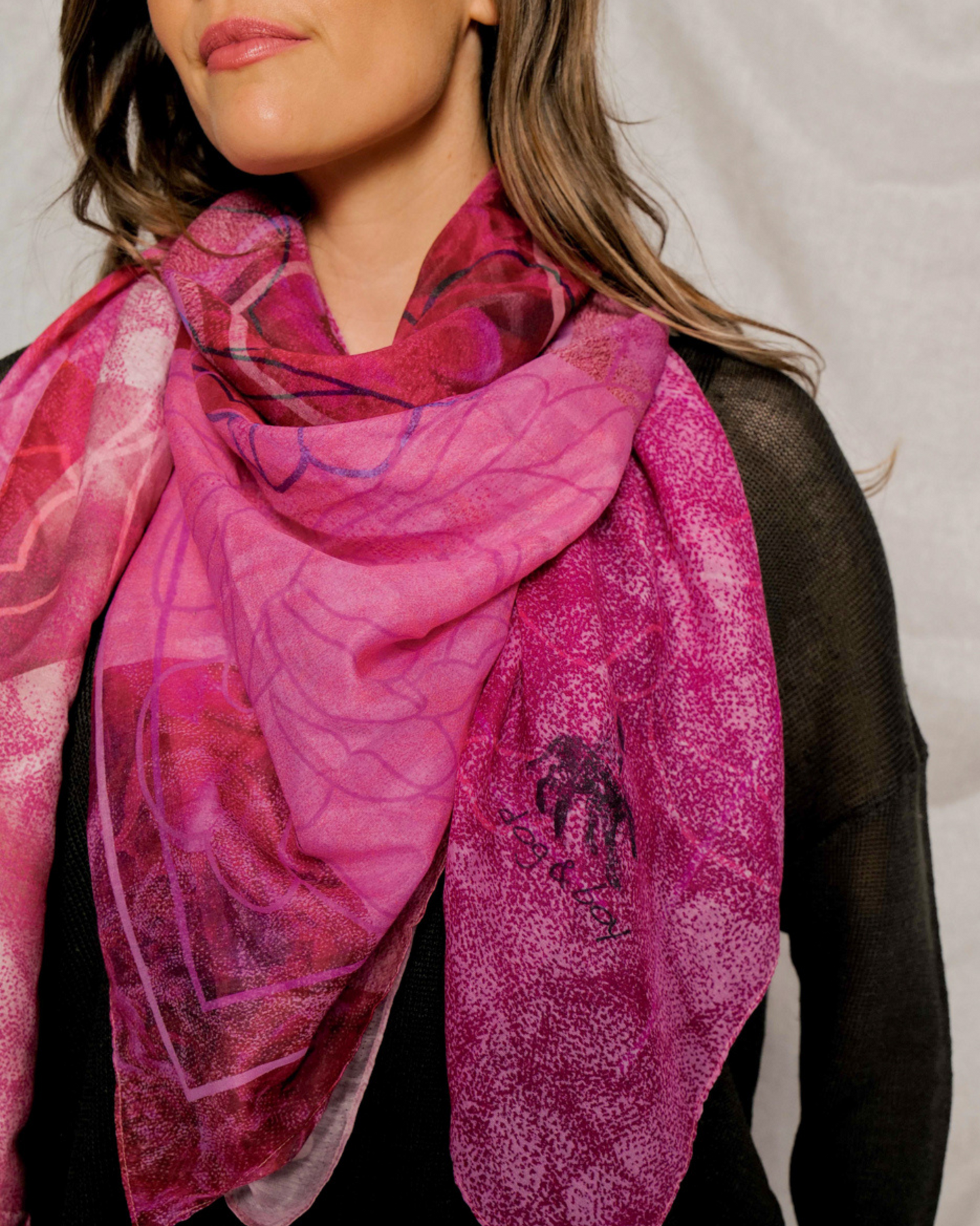 pink silk cotton scarf with flower floral design