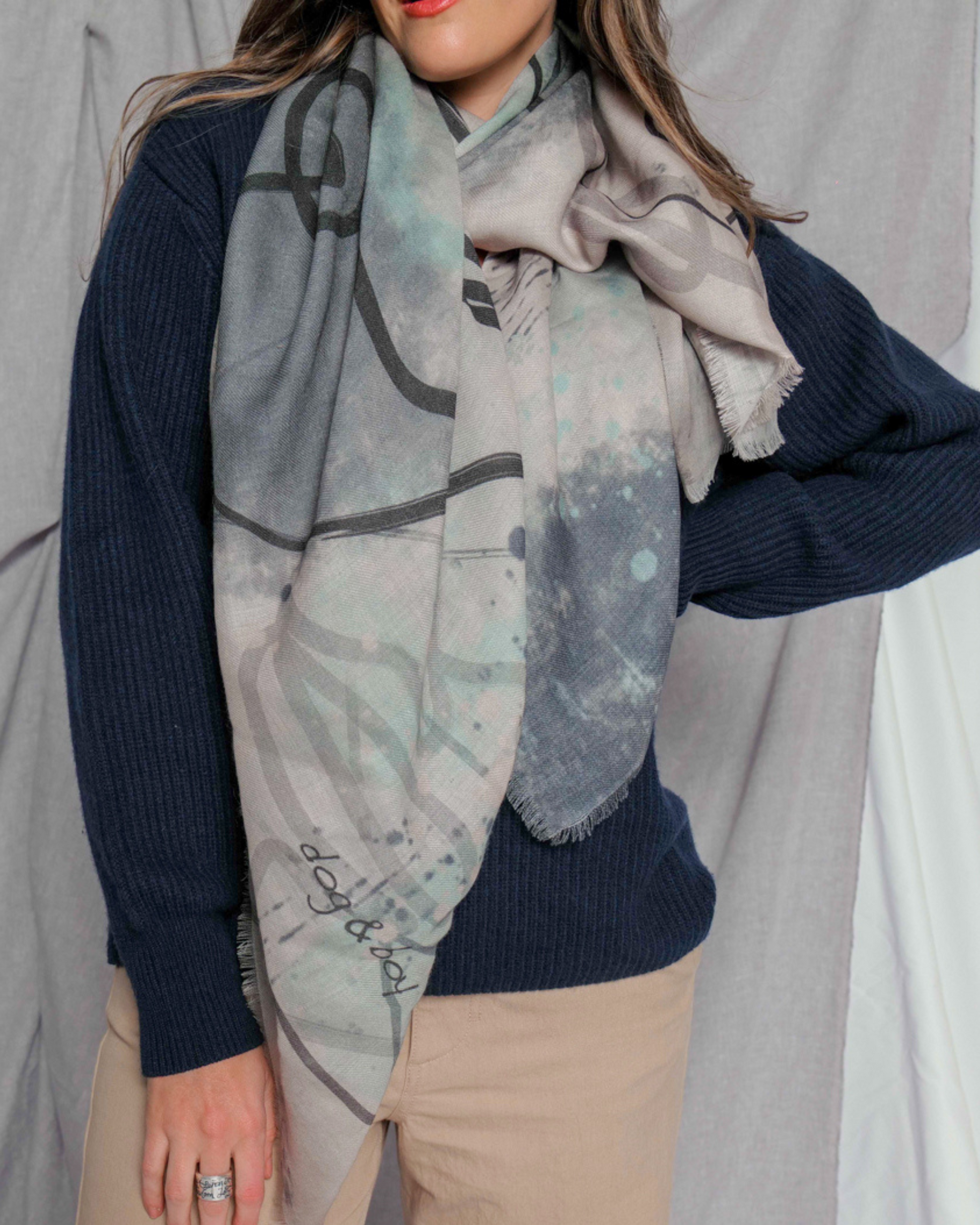 grey merino wool square scarf made in india