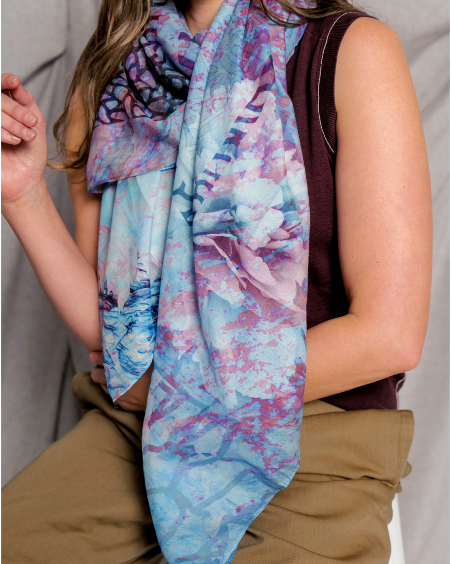 floral flower scarf design in cotton silk