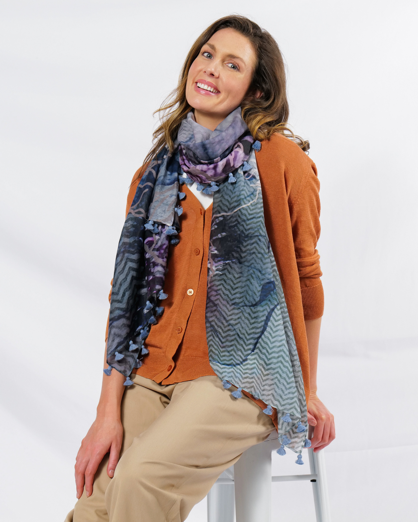 POISE silk-cotton tassel scarf