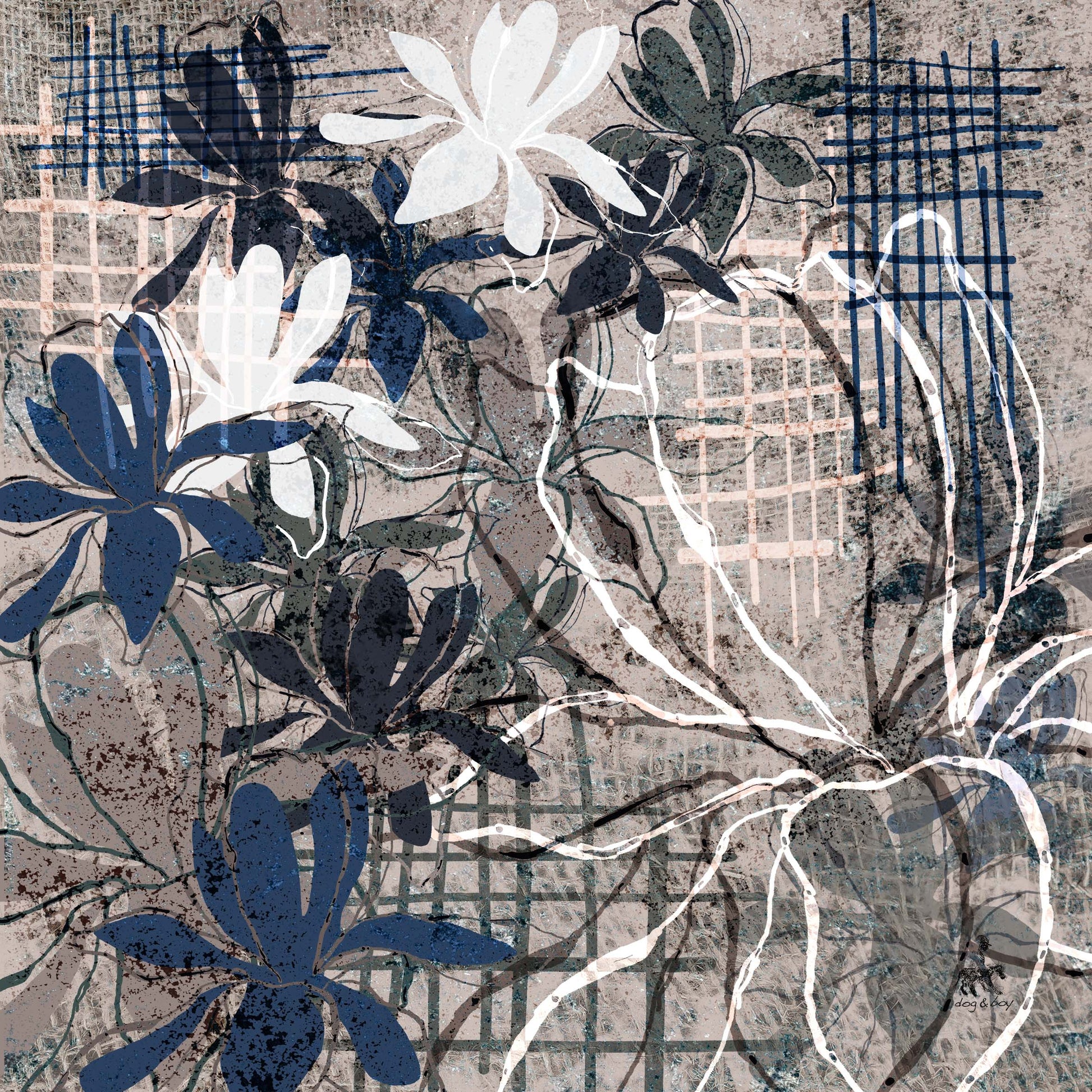 grey taupe blue magnolia flower scarf designed in melbourne australia 